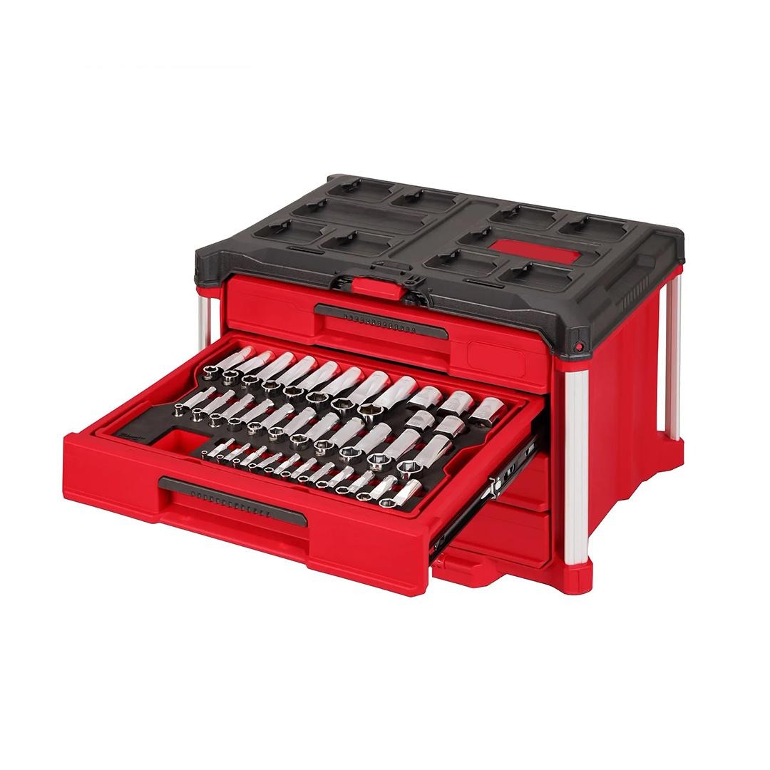 242-Piece 1/4”, 3/8”, & 1/2” Drive Metric & SAE Ratchet & Socket Set with 4-Drawer Modular Storage Box