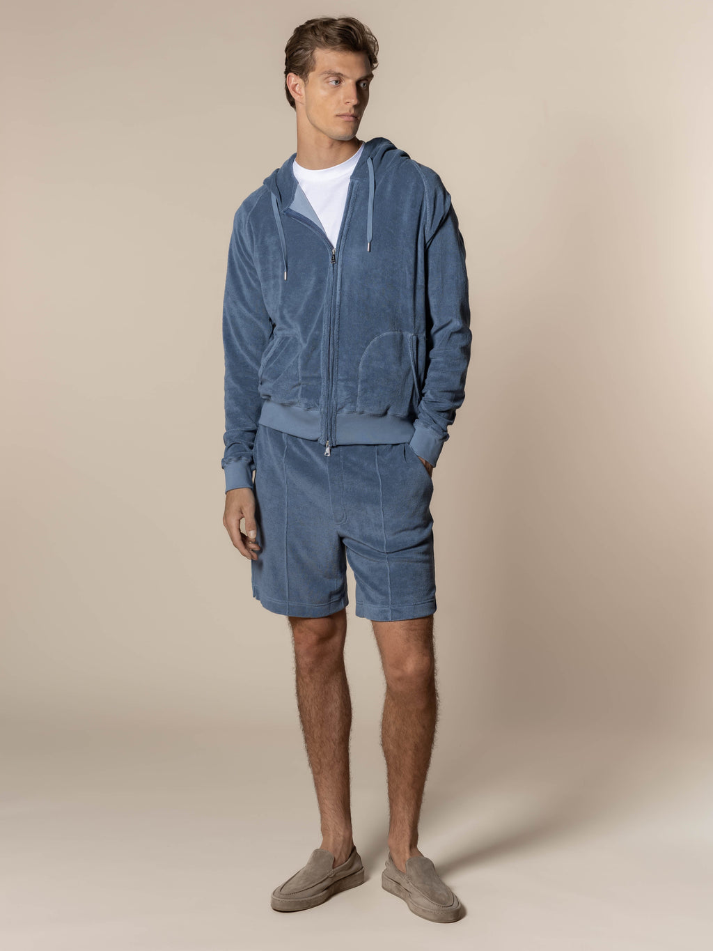 Steel Blue Terry Towelling Leisure Shorts